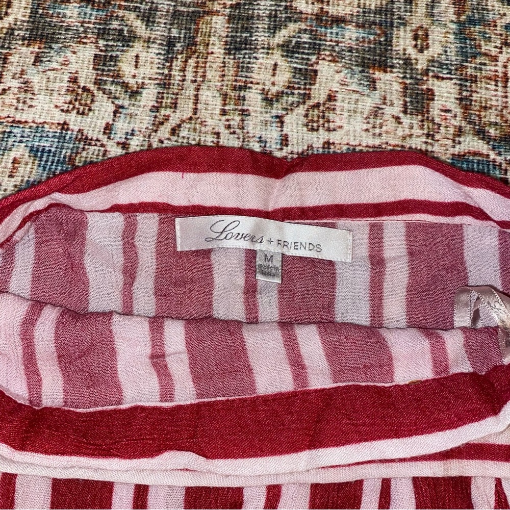 Lovers + Friends | Red/White Stripe Beach Pom Pom Ruffle Maxi Wrap Skirt - Picture 8 of 11